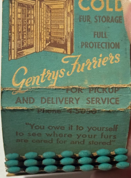 "Gentrys Furriers" Cincinnati, OH Vintage Feature Matchbook