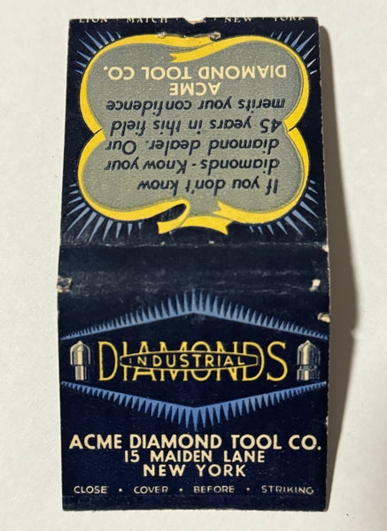 "Acme Diamond Tool Company" New York, NY Vintage Feature Matchbook