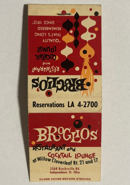 "Broglio's Restaurant and Cocktails" Independence, OH Vintage Feature Matchbook