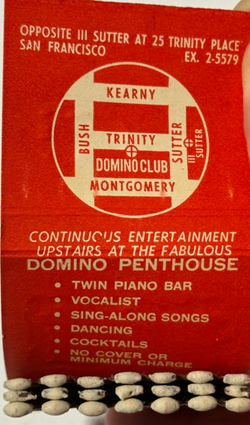 "Domino Club" San Francisco, CA Vintage Feature Matchbook