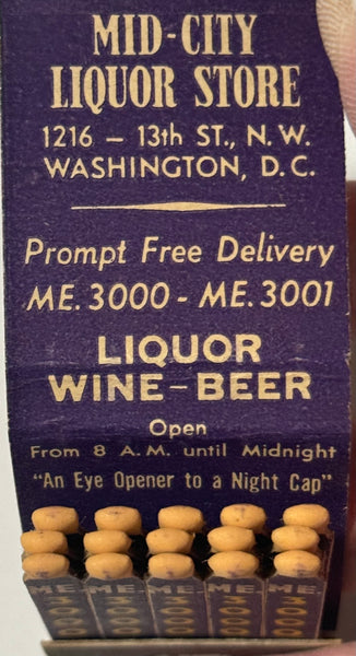 "Mid-City Liquor Store" Washington, DC Vintage Feature Matchbook
