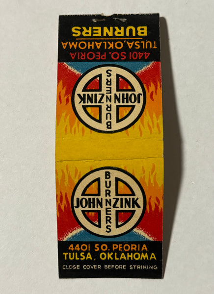 "John Zink Burners" Tulsa, OK Vintage Feature Matchbook w/ Contour Cover