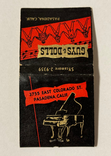 "Guys and Dolls Cocktails" Pasadena,CA Vintage Feature Matchbook