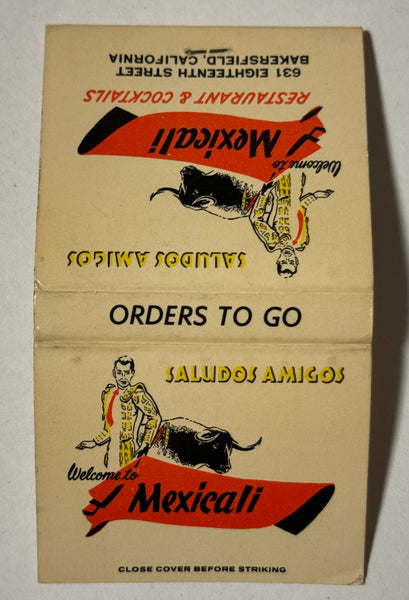 "MexiCali Restaurant and Cocktails" Bakersfield, CA Vintage Feature Matchbook