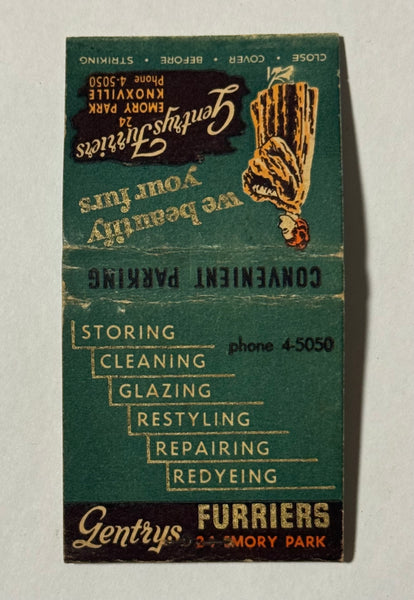 "Gentrys Furriers" Cincinnati, OH Vintage Feature Matchbook