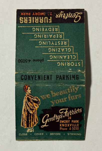 "Gentrys Furriers" Cincinnati, OH Vintage Feature Matchbook