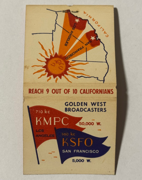 "KMPC and KSFO Broadcasting" Los Angeles & San Francisco Vintage Feature Matchbook
