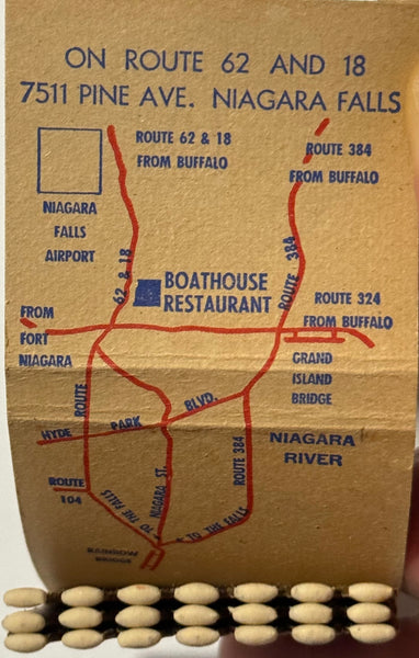 "Boat House Restaurant" Niagara Falls, NY Vintage Feature Matchbook