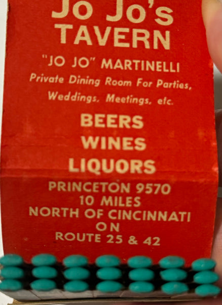 "Jo Jo’s Tavern" Cincinnati, OH Vintage Feature Matchbook