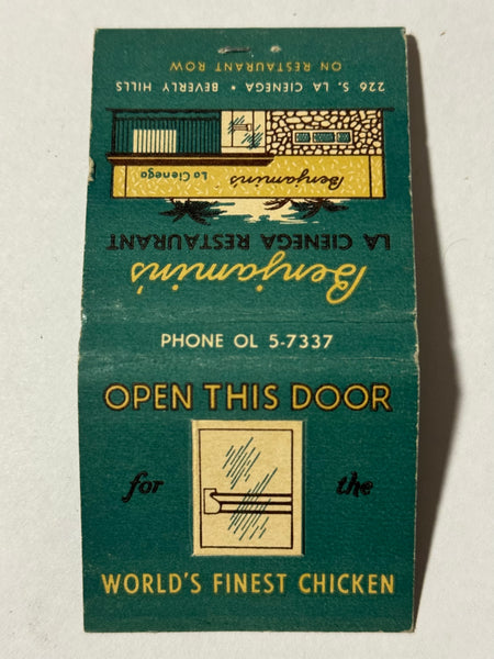 "Benjamin's La Cienega Restaurant" Beverly Hills, CA Vintage Feature Matchbook