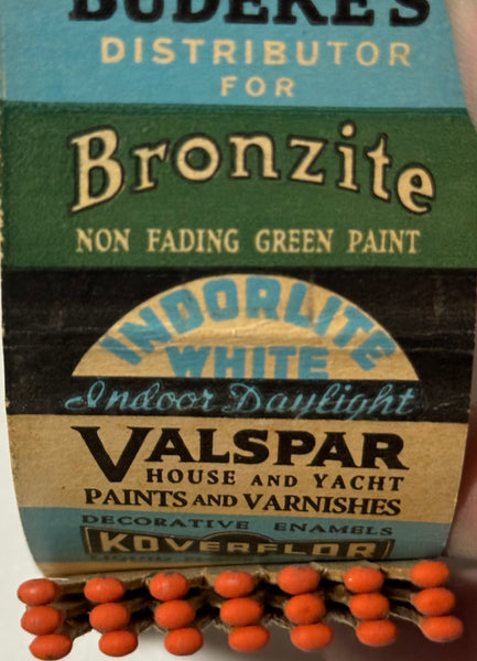 "Budeke's Paint #2 - Distrib. Bronzite" Baltimore, MD Vintage Feature Matchbook
