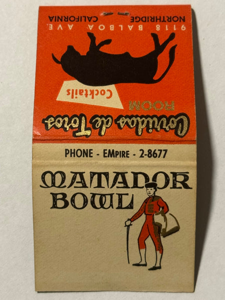 "Matador Bowl Cocktails" Northridge, CA Vintage Feature Matchbook