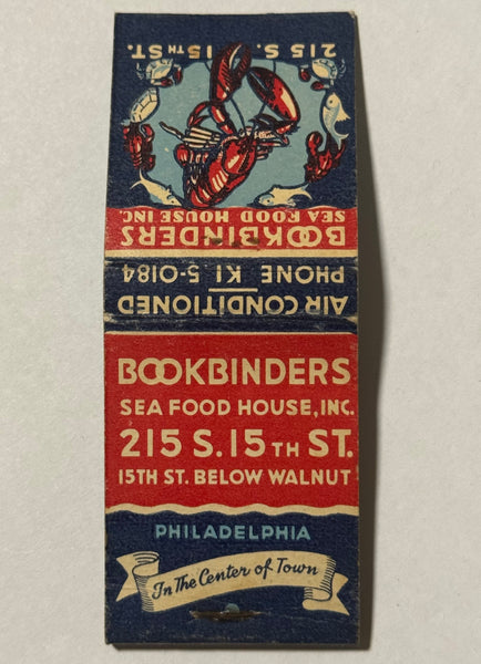 "Bookbinders Restaurant" Phila, PA Vintage Feature Matchbook