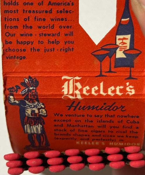 "Keeler's Wine Cellar" Albany, New York Vintage Feature Matchbook with a Knot Hole Cover