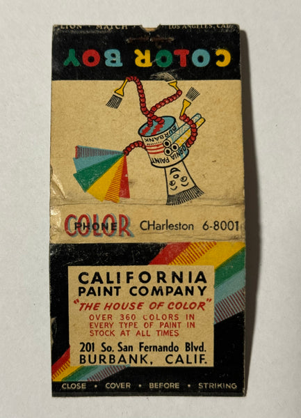 "California Paint Company 'The House of Color'" Burbank, CA Vintage Feature Matchbook