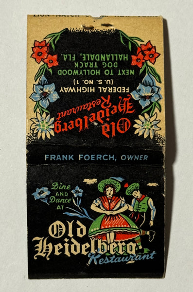 "Old Heidelberg Restaurant" Hallandale, FL Vintage Feature Matchbook w/ Pop-Up Display!