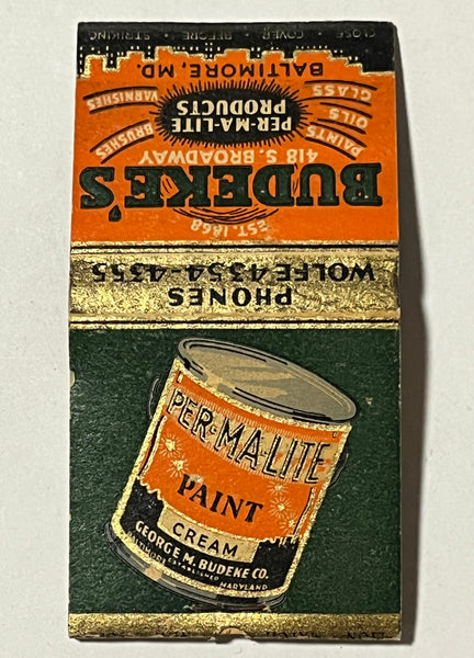 "Budeke's Paint" Baltimore, MD Vintage Feature Matchbook