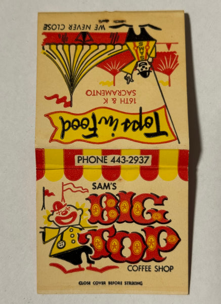 "Sam’s Big Top Coffee Shop" Sacramento, CA Vintage Feature Matchbook