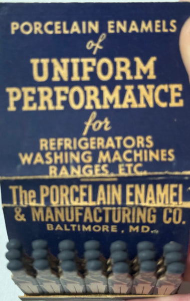 "PemCo Porcelain Enamels" Baltimore, MD Vintage Feature Matchbook