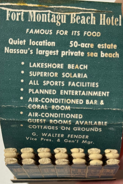 "Fort Montagu Beach Hotel" Nassau, Bahamas Vintage Feature Matchbook