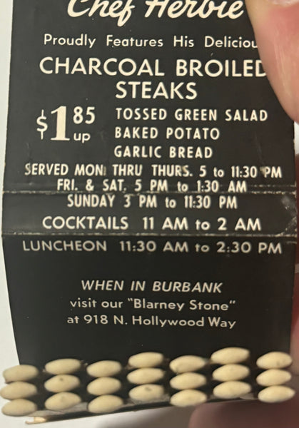 "Blarney Stone Restaurant" Studio City, CA Vintage Feature Matchbook
