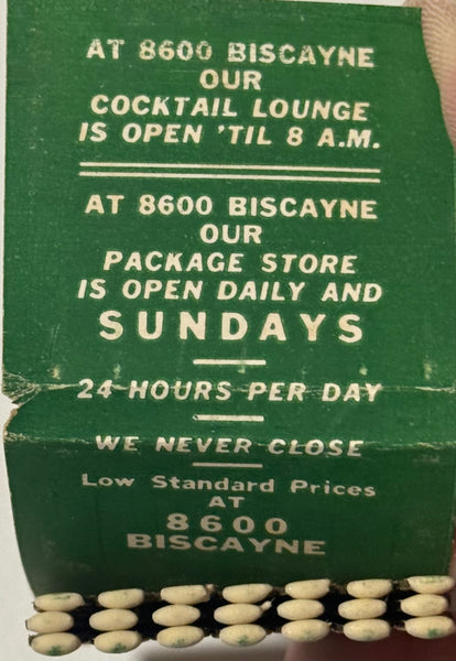 "8600 Biscayne" Miami, FL Vintage Feature Matchbook