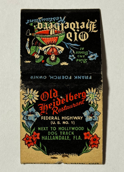"Old Heidelberg Restaurant" Hallandale, FL Vintage Feature Matchbook w/ Pop-Up Display!