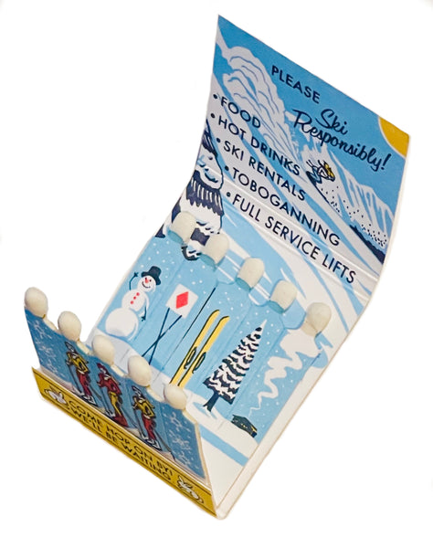 "The Bunny Hill" Skiing Retro Feature Matchbook with Illustrated Skis Spot Strikers!