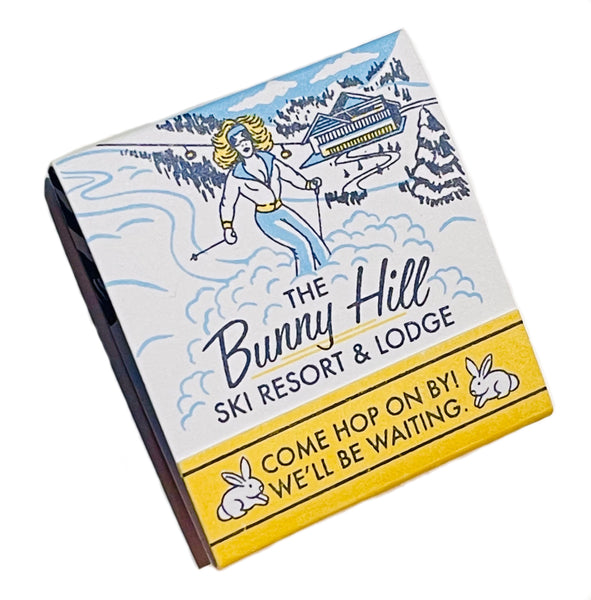 "The Bunny Hill" Skiing Retro Feature Matchbook with Illustrated Skis Spot Strikers!