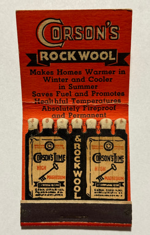 "Corson's Lime & Rockwool Insulation" Vintage Feature Matchbook