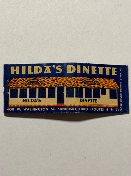 "Hilda's Dinette" Sandusky, OH Vintage Feature Matchbook w/ Full Length Cover!