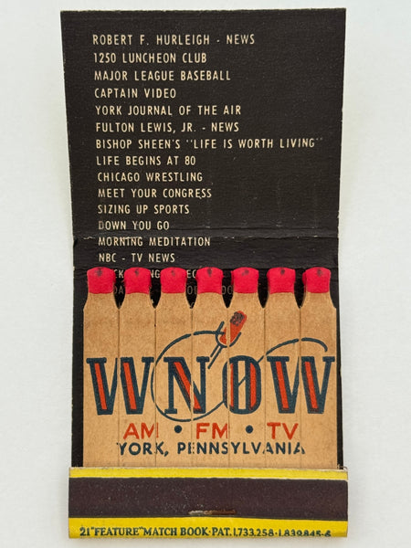 "WNOW" York, PA Vintage Feature Matchbook