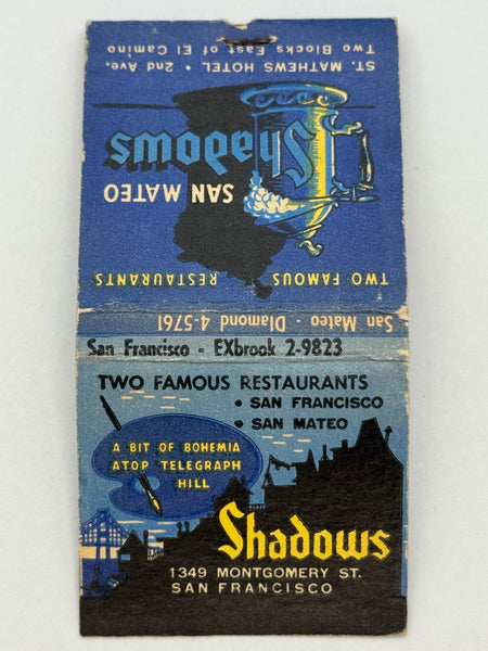 "San Mateo Shadows German American Cuisine" San Francisco, CA Vintage Feature Matchbook
