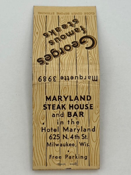 "George’s / Maryland Steak House and Bar" Milwaukee, WI  Vintage Feature Matchbook