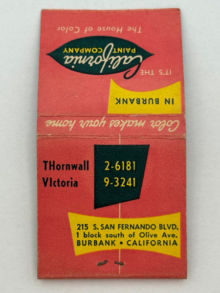 "California Paint Company" Burbank. CA  Vintage Feature Matchbook
