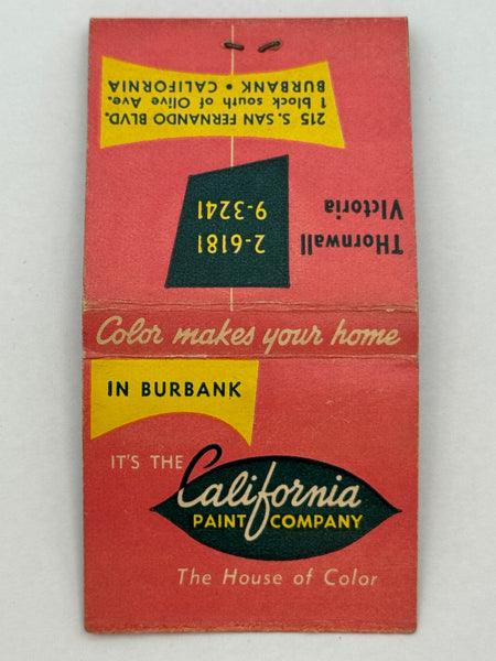 "California Paint Company" Burbank. CA  Vintage Feature Matchbook