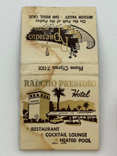 "Rancho Presidio Hotel / Adobe Room" San Diego, CA Vintage Feature Matchbook