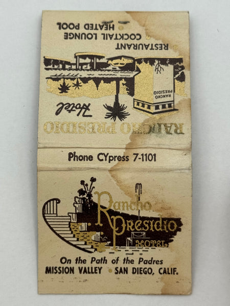 "Rancho Presidio Hotel / Adobe Room" San Diego, CA Vintage Feature Matchbook