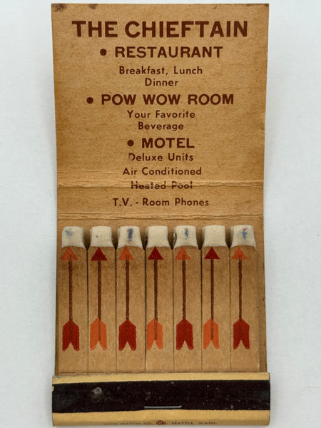"The Chieftain / Pow Wow Room" Wenatchee. WA Vintage Feature Matchbook