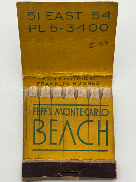 "Fefe’s Monte Carlo Beach" NYC, NY Vintage Feature Matchbook