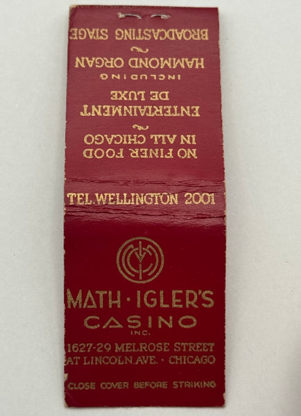 "Math Igler’s Casino" Chicago, IL Vintage Feature Matchbook