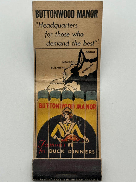 "Buttonwood Manor" Hightstown, NJ Vintage Feature Matchbook