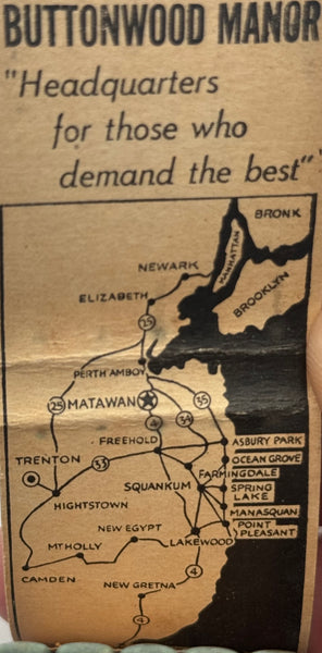 "Buttonwood Manor" Hightstown, NJ Vintage Feature Matchbook