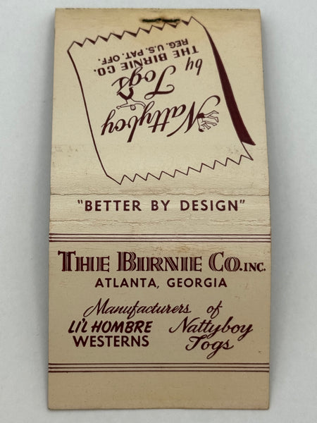 "The Birnie Co. Inc / Nattyboy by Togs" Atlanta, GA Vintage Feature Matchbook
