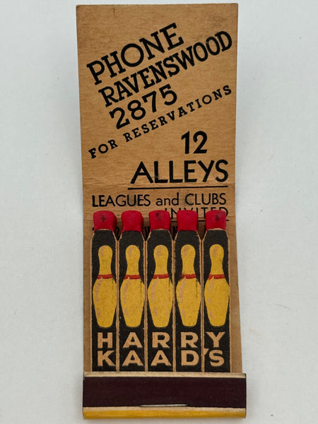 "Harry Kaad’s Bowling" Chicago, IL Vintage Feature Matchbook