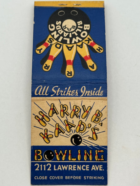 "Harry Kaad’s Bowling" Chicago, IL Vintage Feature Matchbook