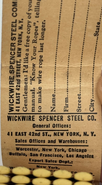 "Wickwire Spencer Steel Co." New York, NY Vintage Feature Matchbook