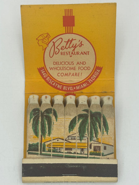 "Betty’s Soho Lounge Restaurant" Miami, FL Vintage Feature Matchbook