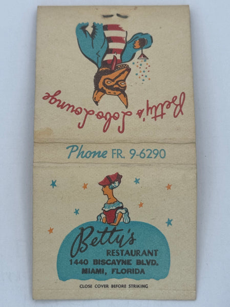 "Betty’s Soho Lounge Restaurant" Miami, FL Vintage Feature Matchbook