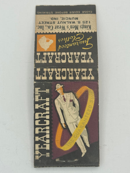 "Kings Men’s Wear Co. Inc. / Yearcraft" Muncie, IN Vintage Feature Matchbook